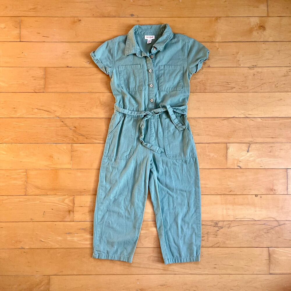 Cat‎ & Jack Girls Sage Green Cotton Utility Jumpsuit | Size Small (6/7)